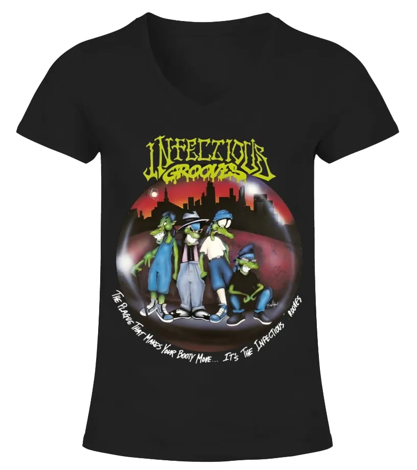 AM100  INFECTIOUS GROOVES  THE PLAGUE THAT MAKES YOUR BOOTY MOVE... IT'S THE INFECTIOUS GROOVES BK CAMISETA CUELLO PICO M