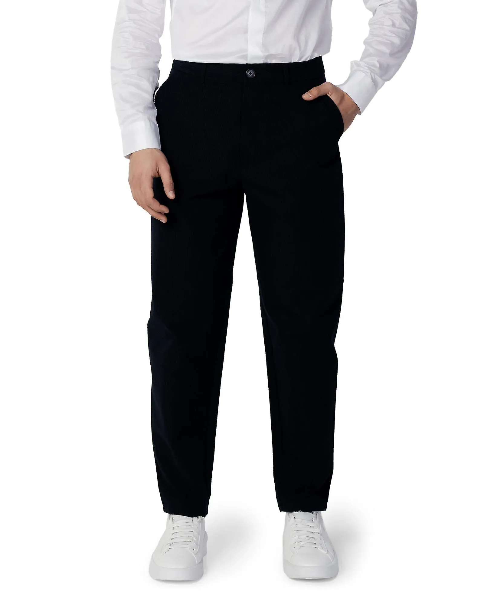 Armani Exchange Plain Cotton Trousers with Zip and Button Fastening