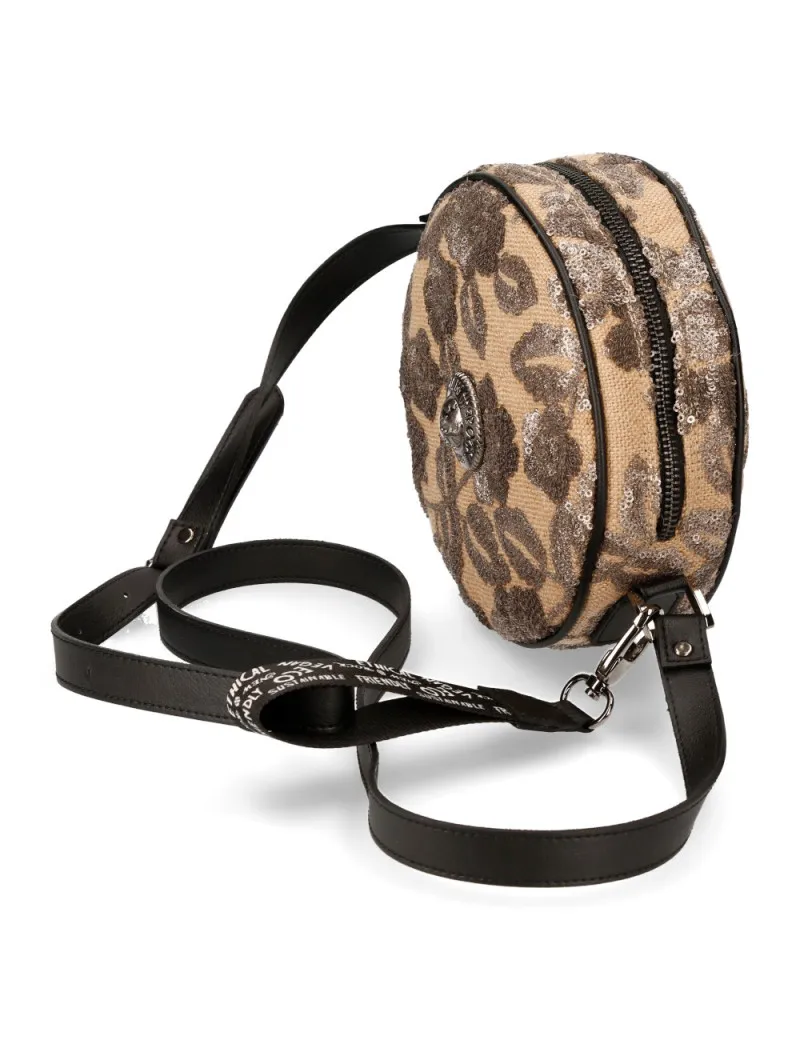 BOLSO DE HOMBRO REDONDO MARRÓN DORADO
