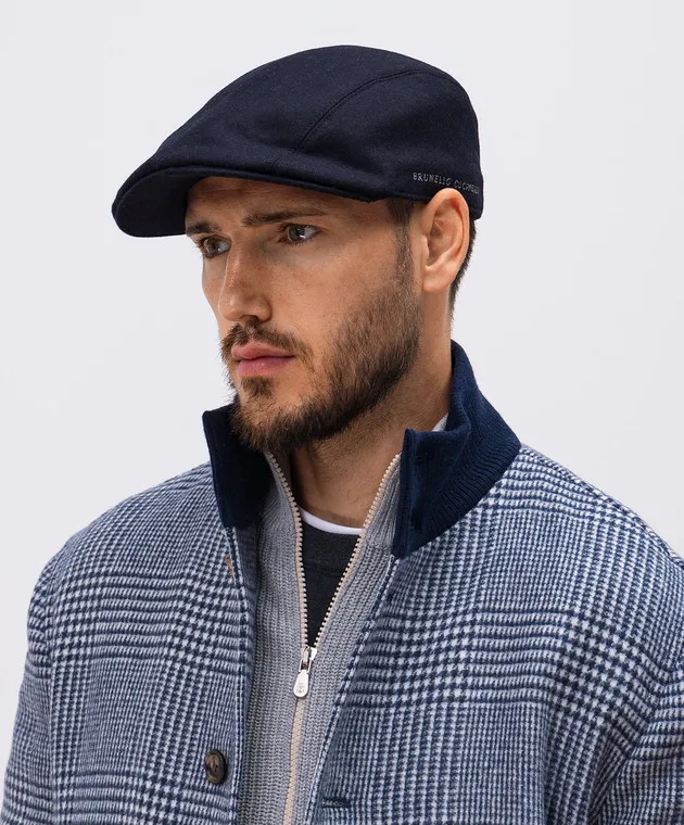 Brunello Cucinelli Blue cap made of wool with logo embroidery
