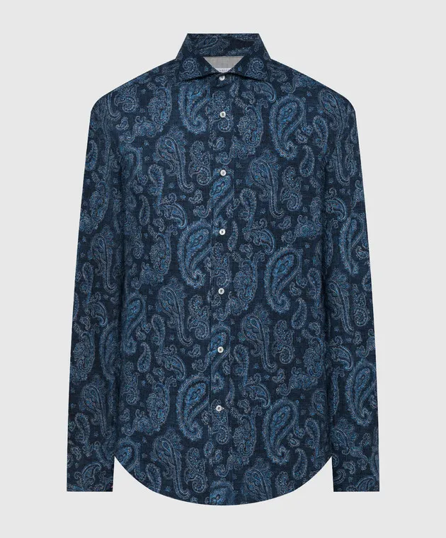 Brunello Cucinelli Blue shirt in paisley print
