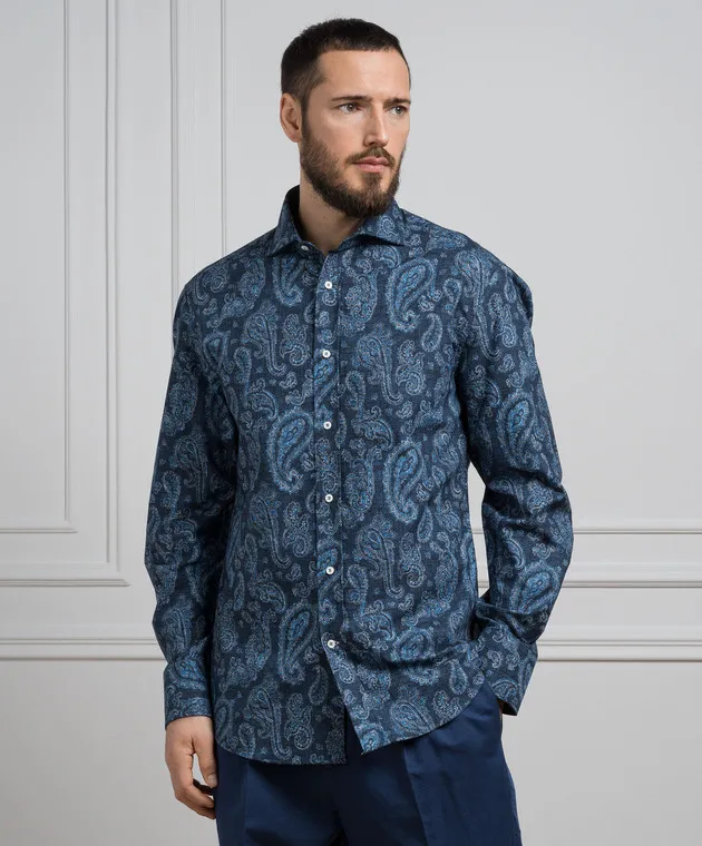 Brunello Cucinelli Blue shirt in paisley print