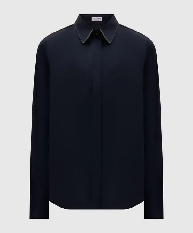 Brunello Cucinelli Blue shirt with monil chain