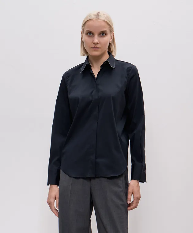 Brunello Cucinelli Blue shirt with monil chain