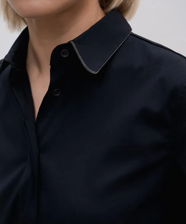 Brunello Cucinelli Blue shirt with monil chain