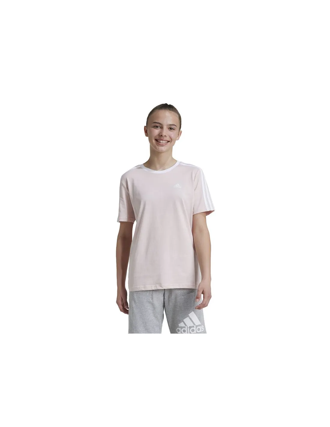 Camiseta adidas Essentials 3 Bandas Cotton Loose Fit  Niña Rosa