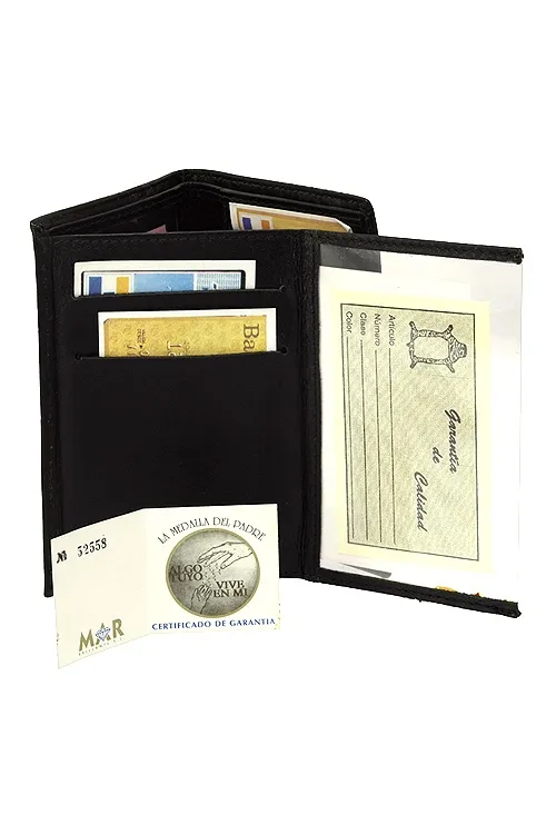 CARTERA DE PIEL CON MEDALLA DEL PADRE ORO AMARILLO 18 KTES 175_B02