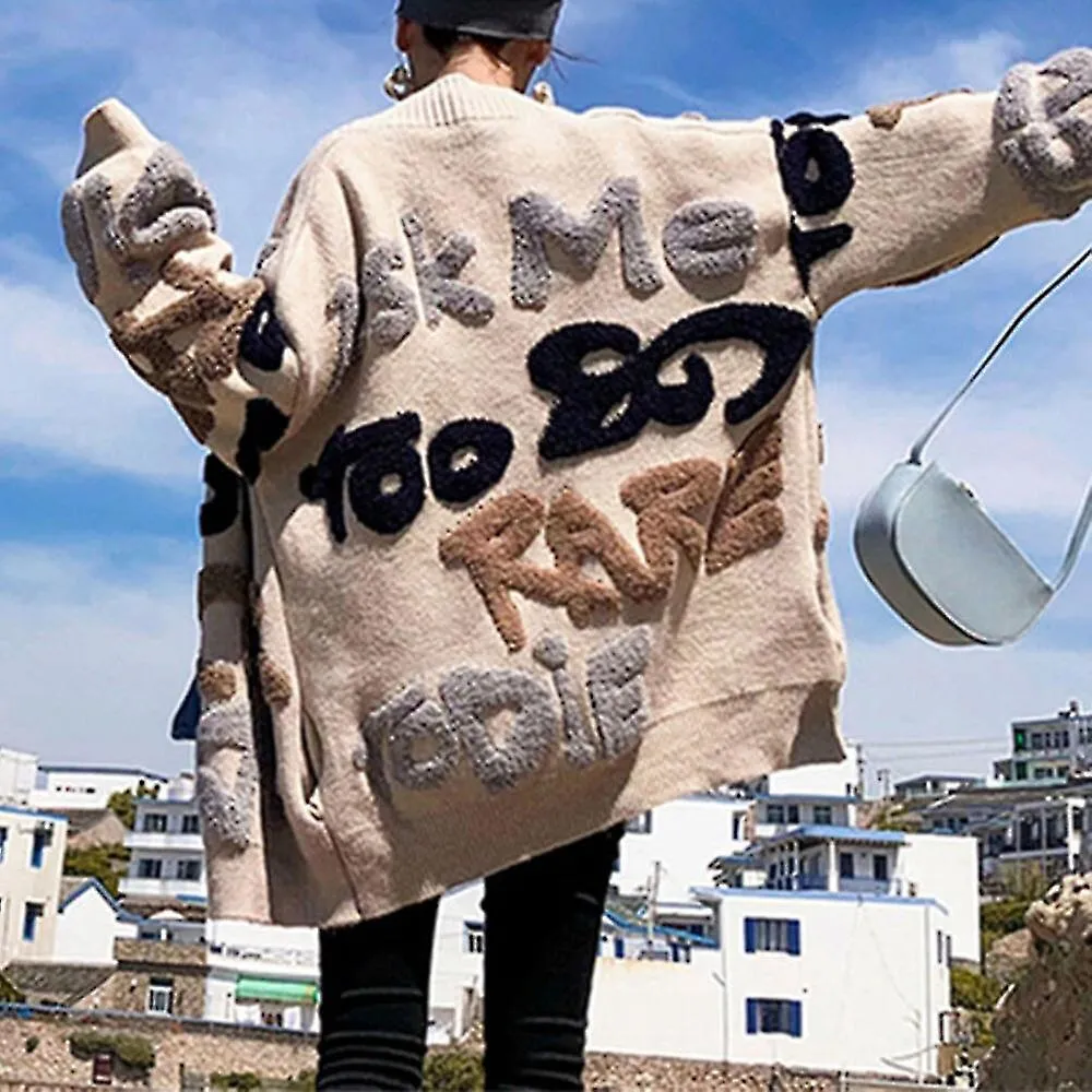 Casual Cardigan Large Letters Stamped Womens And Warm Thick Sweater Coat Korean Fashion Garments Knitted Dress Knitted Sweater W