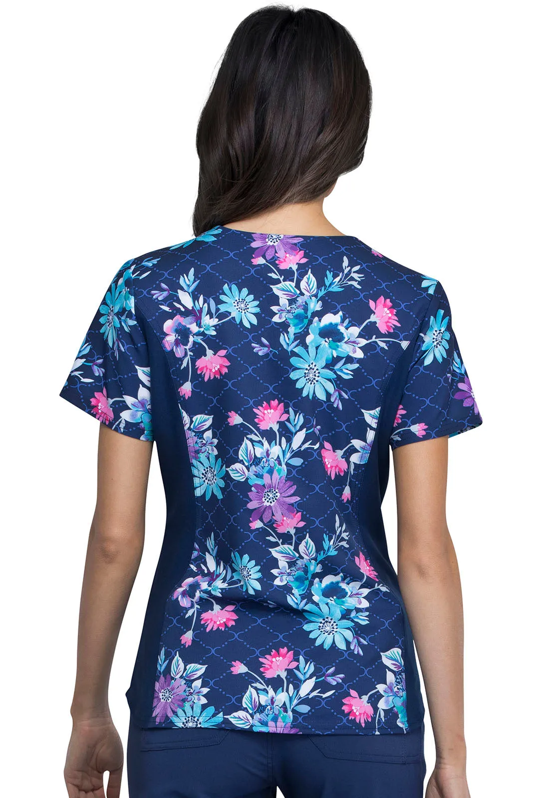 CHEROKEE I FLEX VNECK KNIT PANEL TOP IN HIGH STATUS