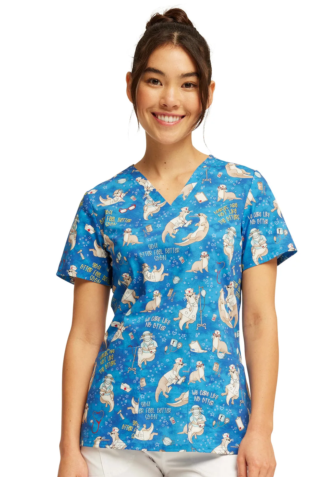CHEROKEE VNECK PRINT TOP IN CARE LIKE NO OTTER