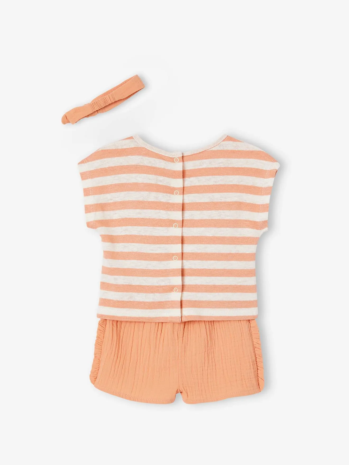 Conjunto para bebé: short, camiseta a rayas y cinta del pelo