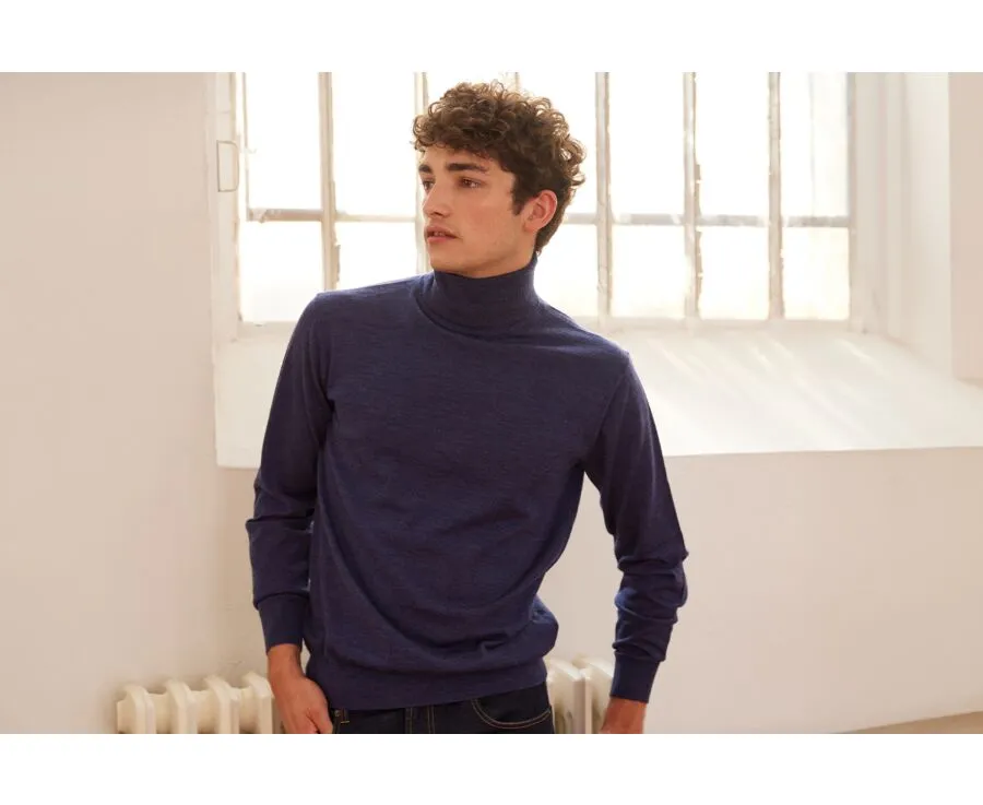DARK BLUE MELANGE WOOL ROLLNECK JUMPER  EMERINOS