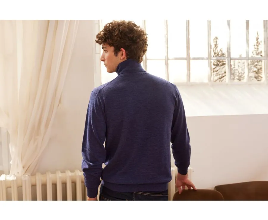DARK BLUE MELANGE WOOL ROLLNECK JUMPER  EMERINOS