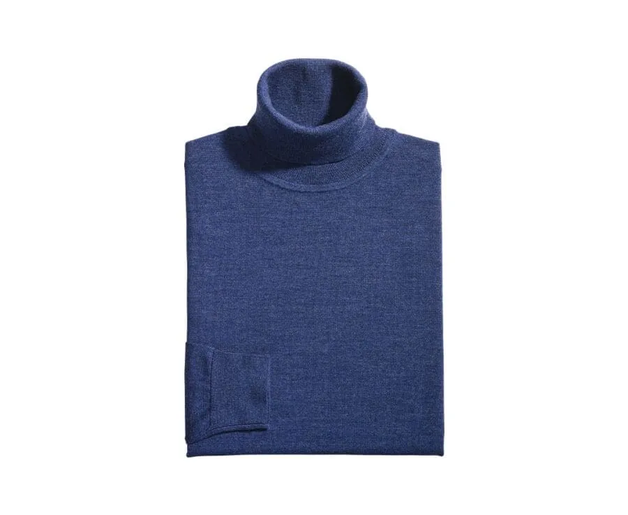 DARK BLUE MELANGE WOOL ROLLNECK JUMPER  EMERINOS