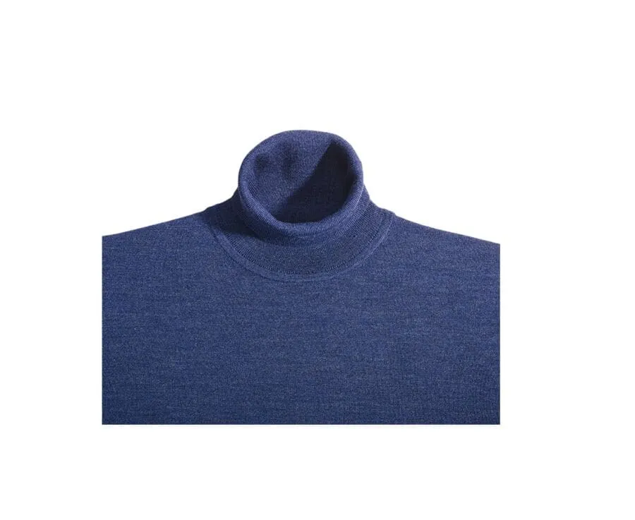 DARK BLUE MELANGE WOOL ROLLNECK JUMPER  EMERINOS