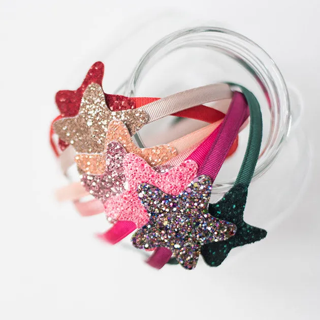 Diadema estrella glitter melocotón