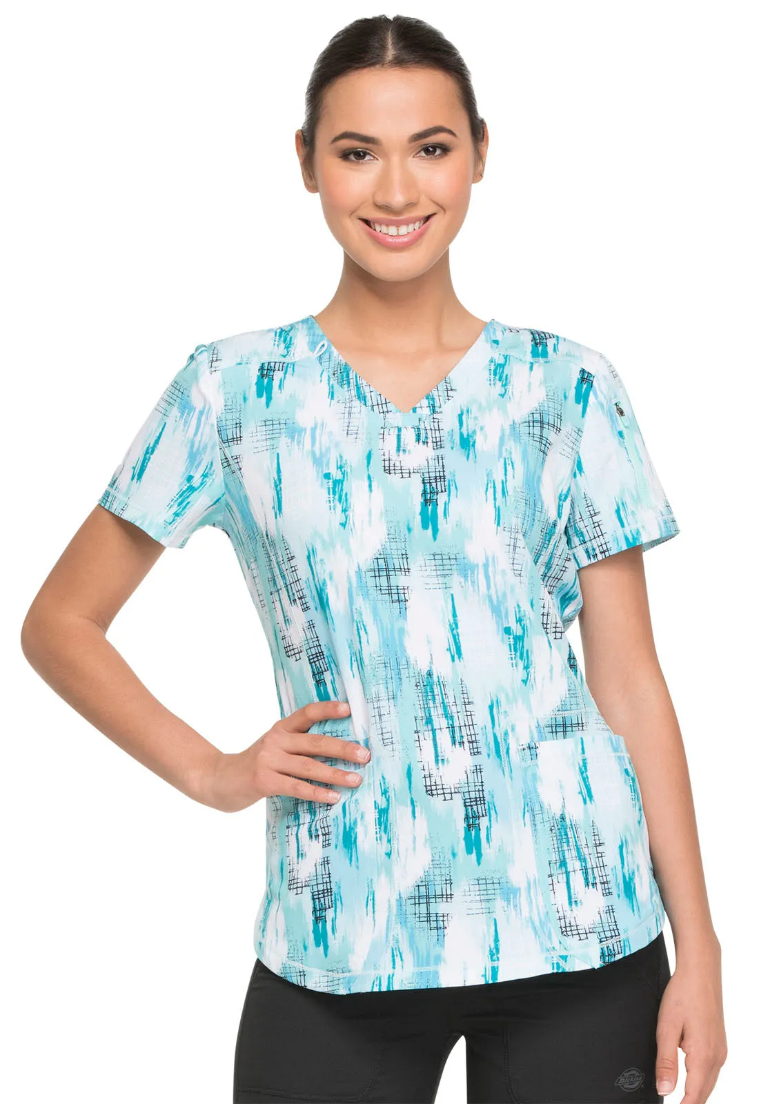 DICKIES DYNAMIX VNECK TOP  IN WASHED UP TROPICAL OASIS
