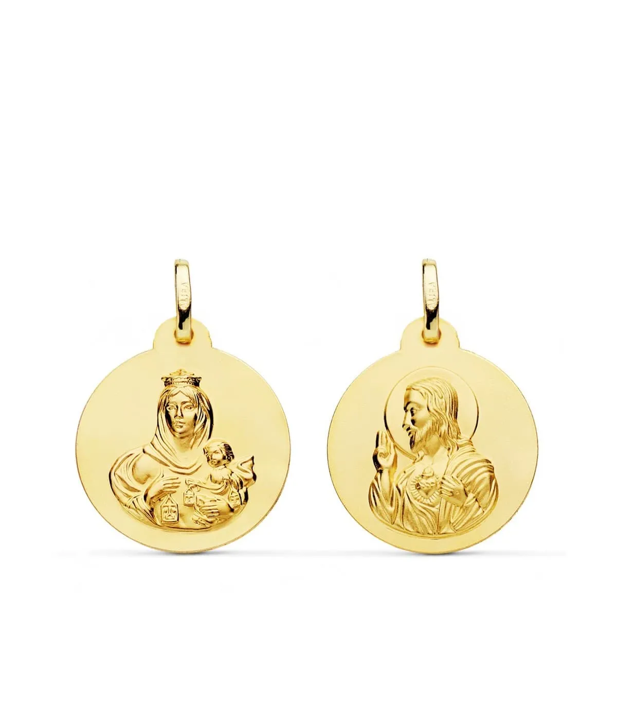 Escapulario V. del Carmen y C. Jesús Oro 18K 20 mm