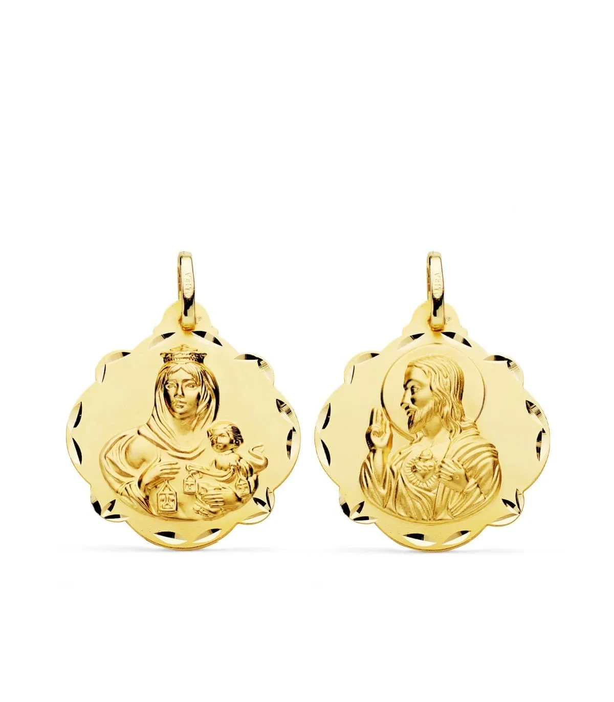 Escapulario V. del Carmen y Corazón de Jesús Oro 18k 24mm