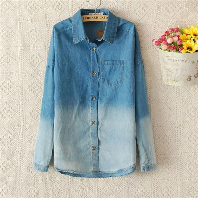 Fashion Blue Gradient Denim Shirt