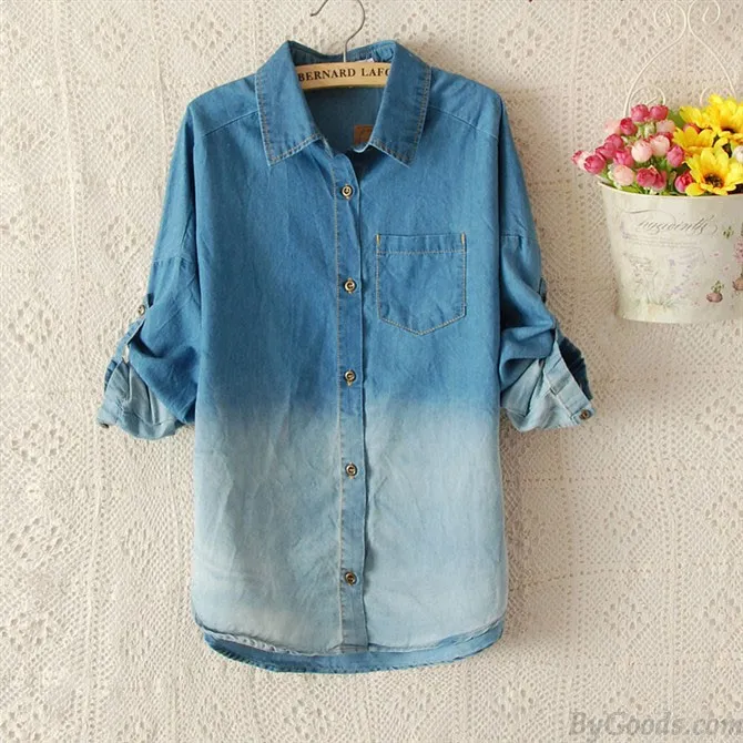 Fashion Blue Gradient Denim Shirt
