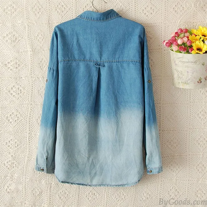 Fashion Blue Gradient Denim Shirt