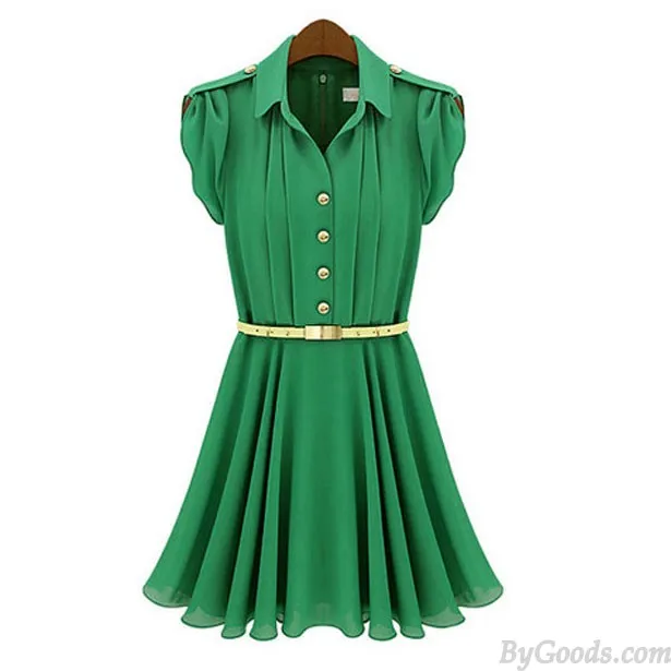 FRESH GREEN LAPEL SINGLEBREASTED CHIFFON DRESS