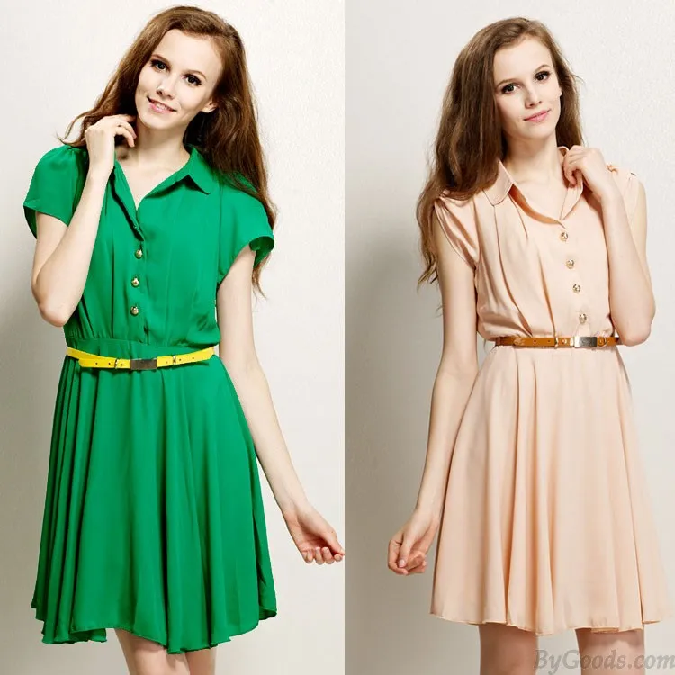 FRESH GREEN LAPEL SINGLEBREASTED CHIFFON DRESS