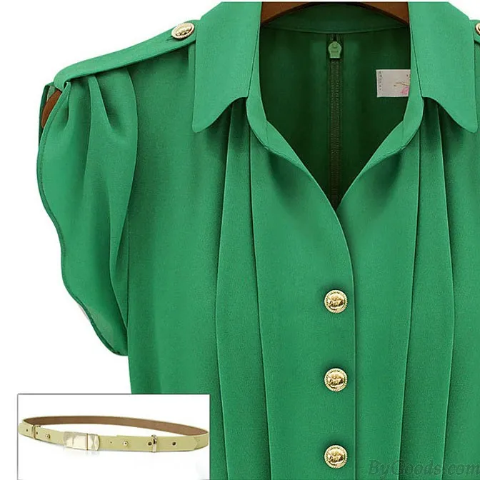 FRESH GREEN LAPEL SINGLEBREASTED CHIFFON DRESS
