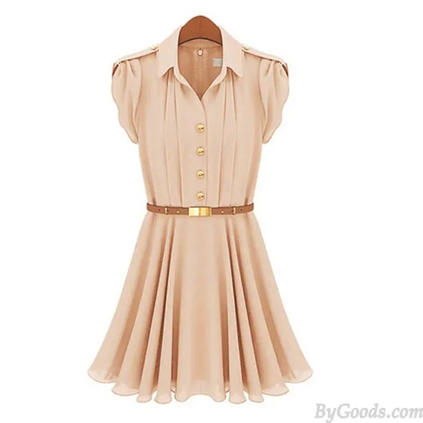 FRESH GREEN LAPEL SINGLEBREASTED CHIFFON DRESS