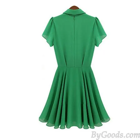 FRESH GREEN LAPEL SINGLEBREASTED CHIFFON DRESS