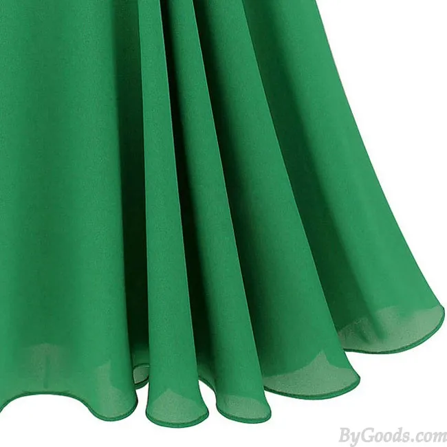 FRESH GREEN LAPEL SINGLEBREASTED CHIFFON DRESS