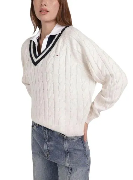 JERSEY TOMMY JEANS VNECK CABLE PARA MUJER