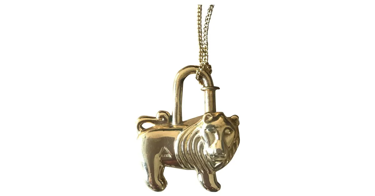 Kelly Hermès Auténtico candado vintage "Gold Tone Africa Lion" Edición limitada Dorado 
