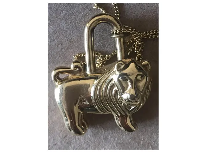 Kelly Hermès Auténtico candado vintage "Gold Tone Africa Lion" Edición limitada Dorado 