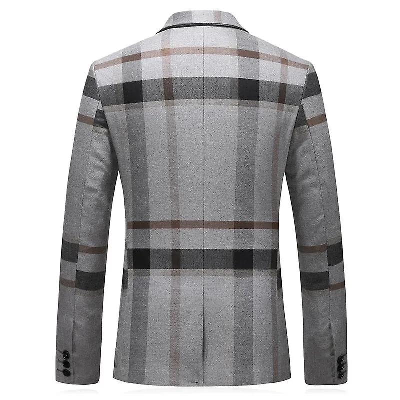 Men's Wedding Plaid Blue Gray Blazers Jacket Pants Vest 3 Pcs Set   Slim Fit Business Tuxedo Dress Classic Formal Suits Coat