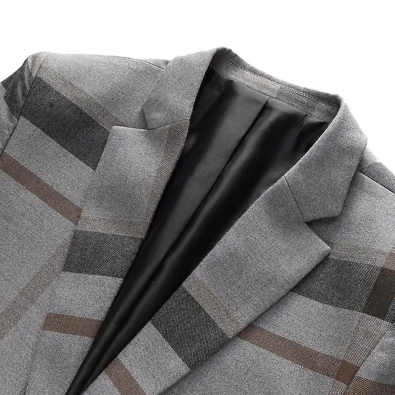 Men's Wedding Plaid Blue Gray Blazers Jacket Pants Vest 3 Pcs Set   Slim Fit Business Tuxedo Dress Classic Formal Suits Coat