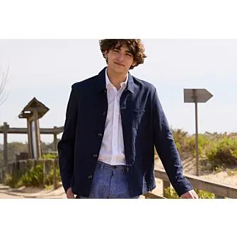 NAVY BLUE MEN'S COTTON/LINEN PAINTER JACKET  FAUSTINIEN