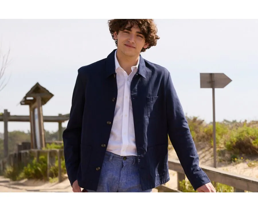 NAVY BLUE MEN'S COTTON/LINEN PAINTER JACKET  FAUSTINIEN