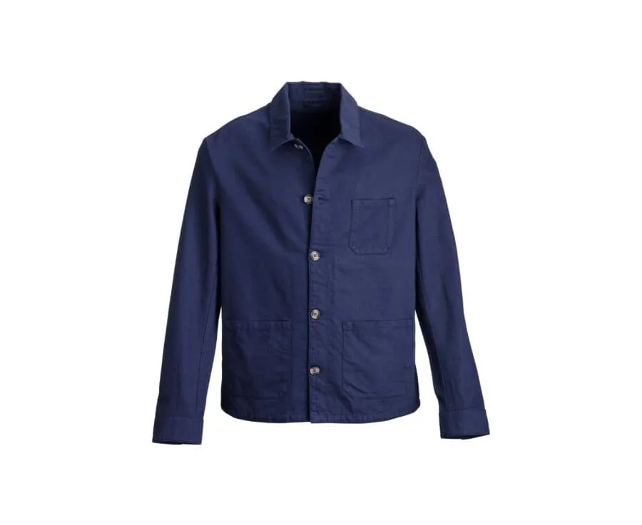 NAVY BLUE MEN'S COTTON/LINEN PAINTER JACKET  FAUSTINIEN