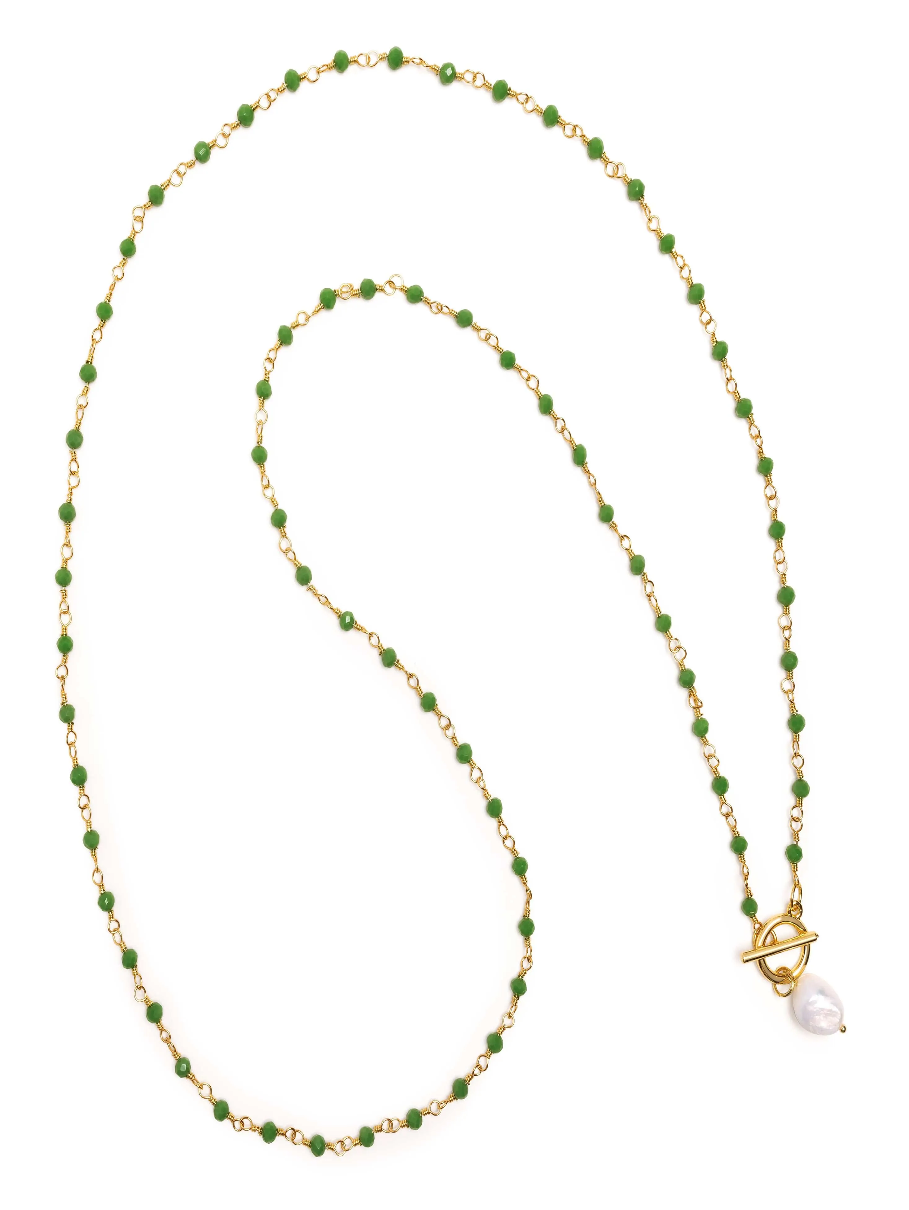 Nialaya Women's Green CZ Wrap Necklace with Pearl