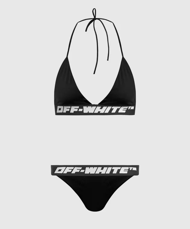 OFFWHITE BLACK SWIMSUIT WITH CONTRASTING LOGO PRINT