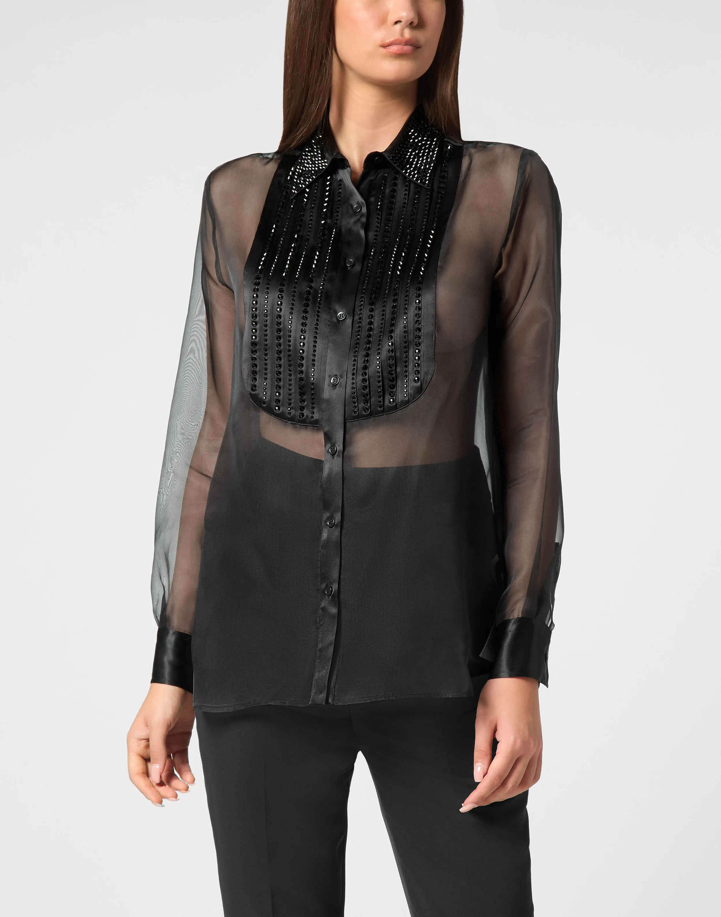 Organza Plastron Strass Regular Shirt