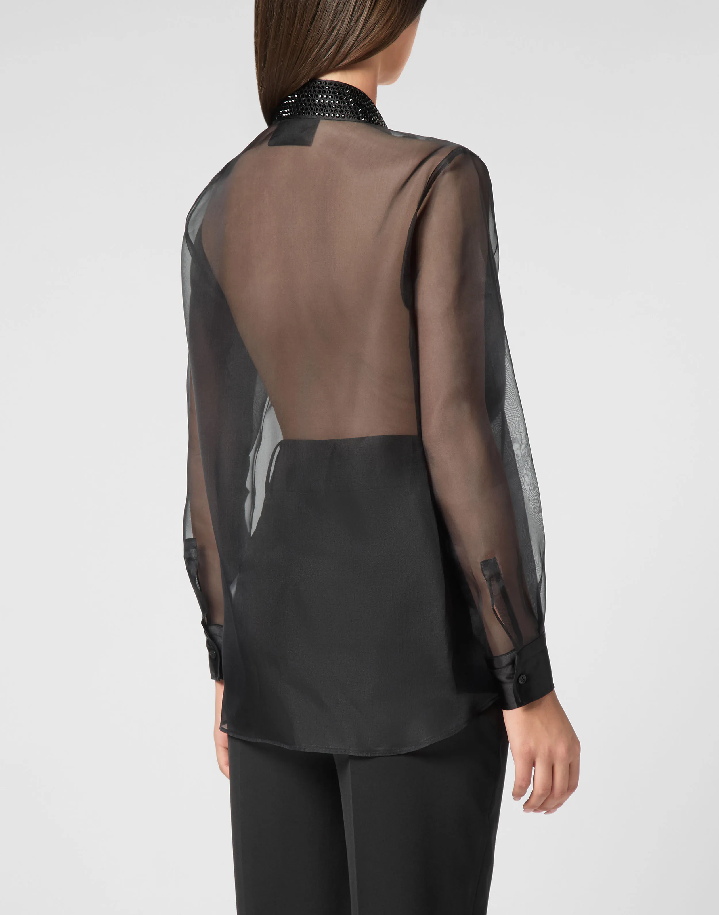 Organza Plastron Strass Regular Shirt
