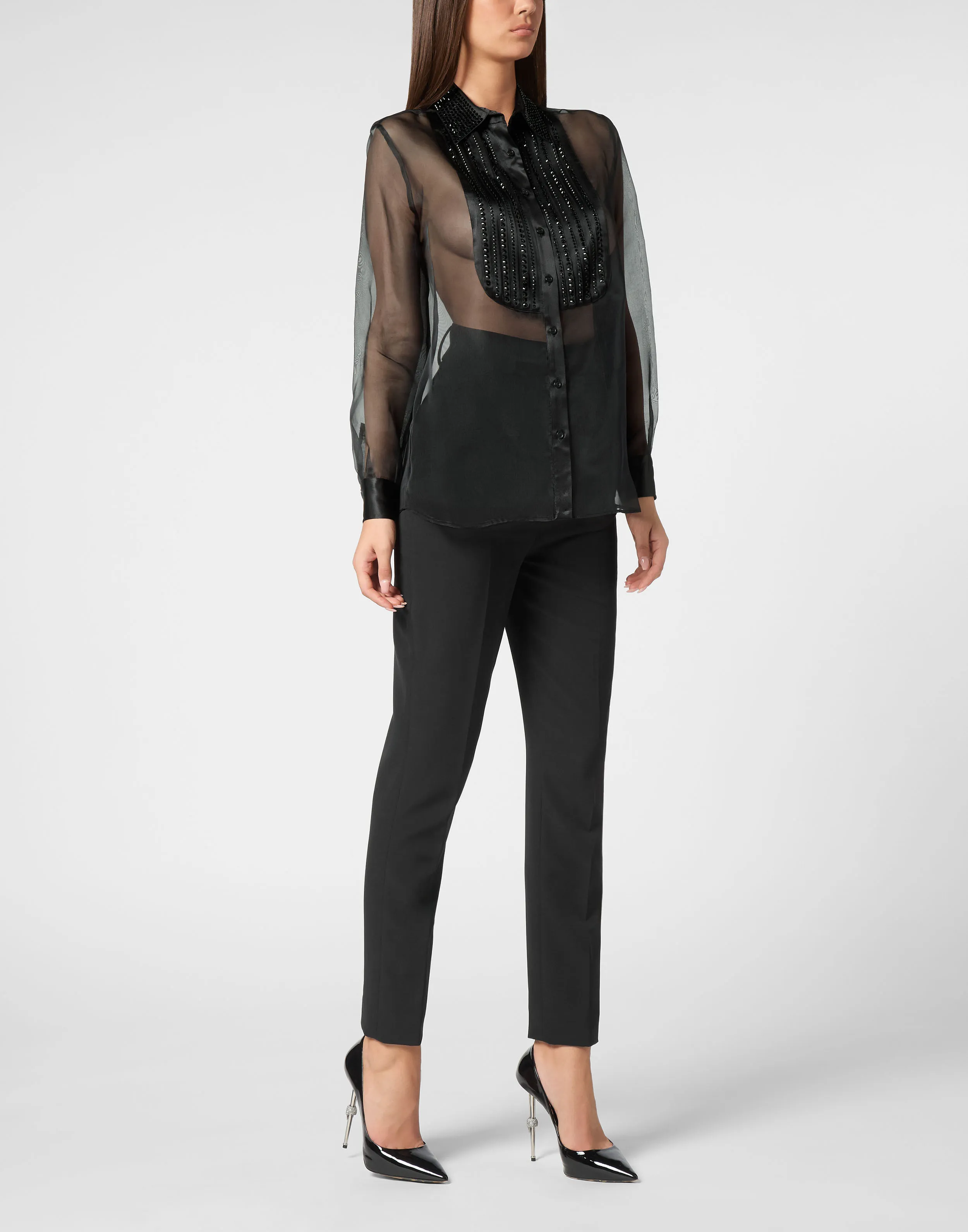 Organza Plastron Strass Regular Shirt