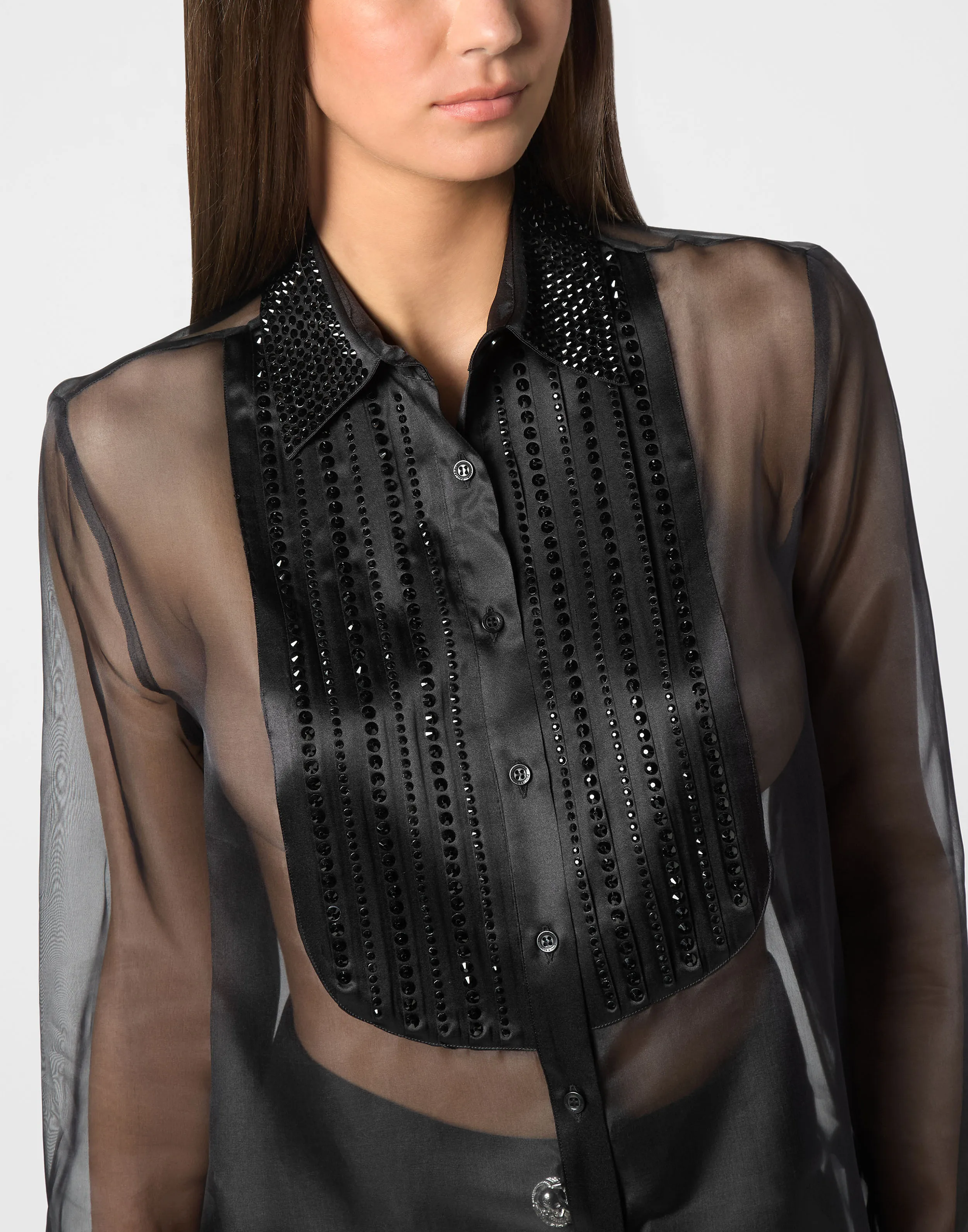 Organza Plastron Strass Regular Shirt