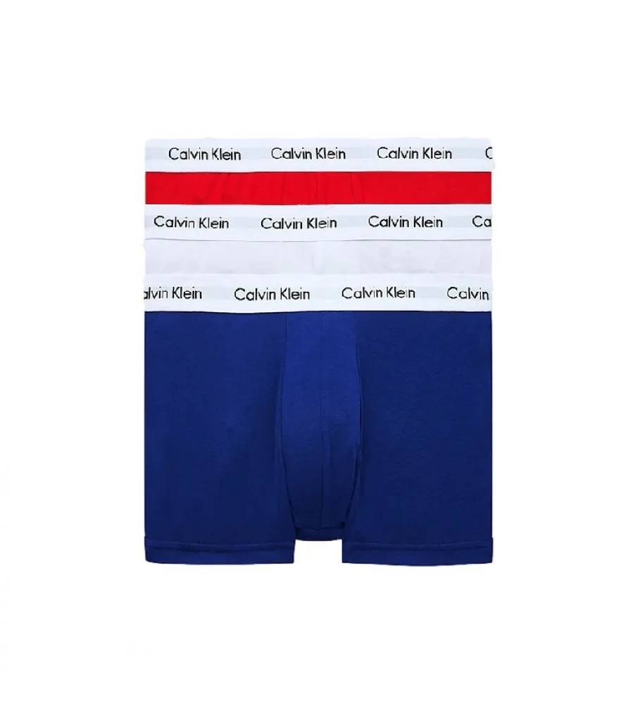 Pack de 3 Boxers de Tiro Bajo Cotton Stretch azul, blanco, rojo