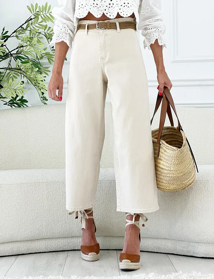 Pantalon cinturon culotte beige