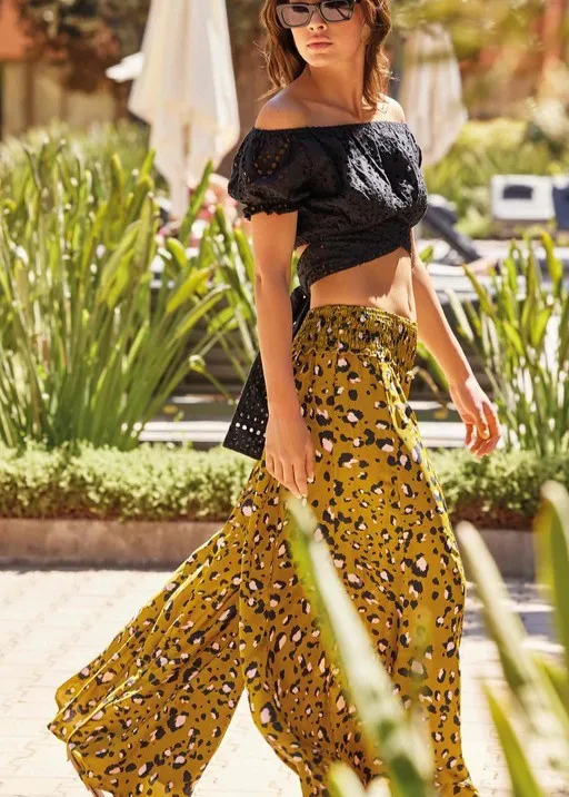 Pantalon palazzo animal print verde