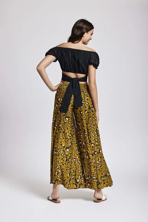 Pantalon palazzo animal print verde